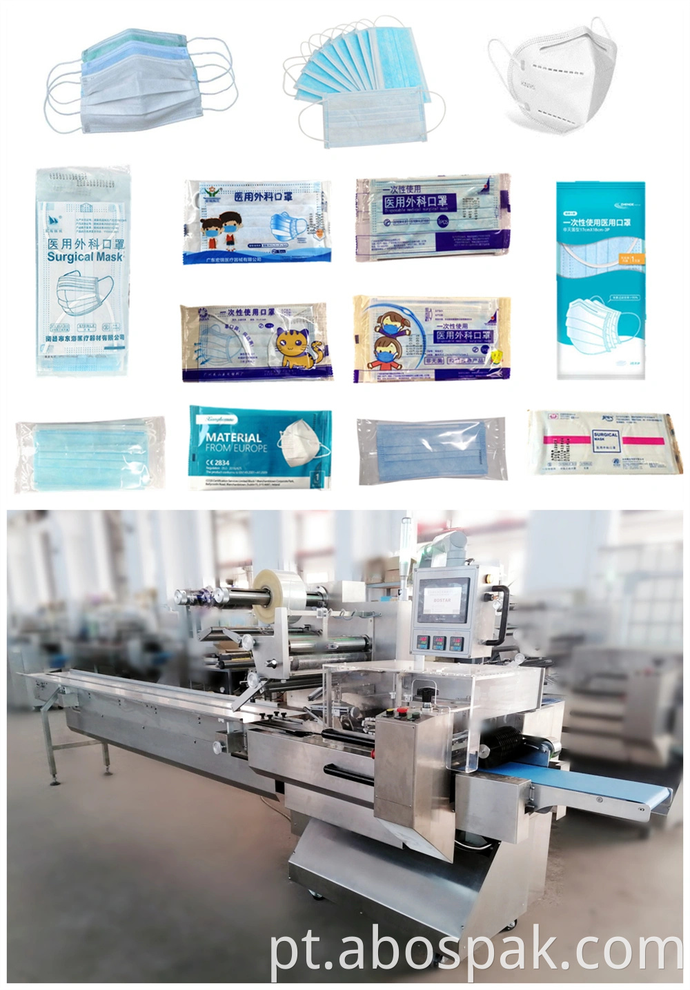 Automatic Fluxo Pouch Folding Bostar Três Servo Packing ajustável Wrapping Machinery Máquina para 1 Máscara 2 5 10 20 Pieces N95 Medical 3ply Rosto